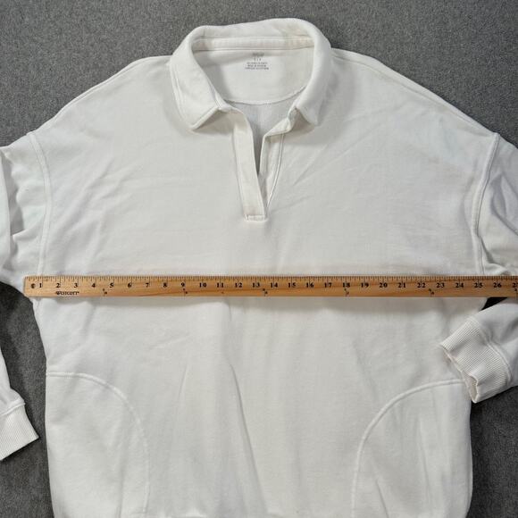 Aerie Happy Henley Everyday Polo Oversized Sweatshirt Size Small White Oversized - Picture 7 of 10